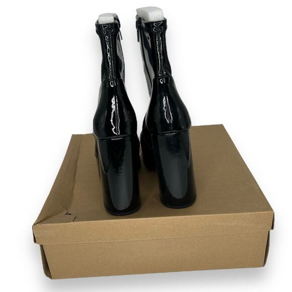 NEW Steve Madden Retro Black Patent Boots Size 9.5 Square Toe Chunky Go Go NWT - Picture 9 of 12